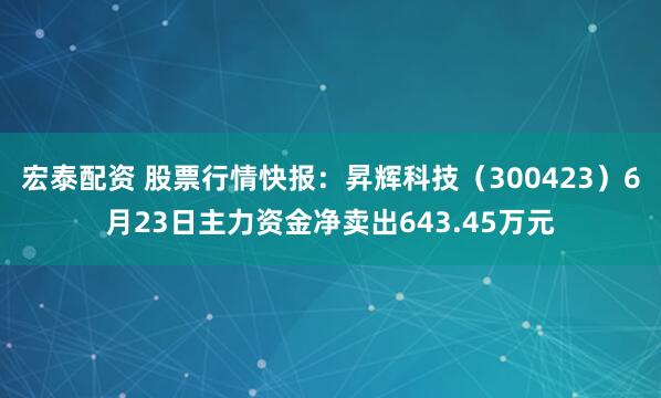 宏泰配资 股票行情快报：昇辉科技（300423）6月23日主力资金净卖出643.45万元