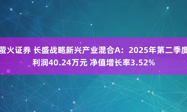 萤火证券 长盛战略新兴产业混合A：2025年第二季度利润40.24万元 净值增长率3.52%