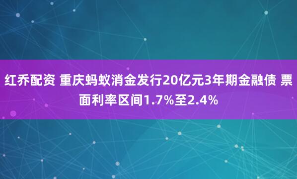 红乔配资 重庆蚂蚁消金发行20亿元3年期金融债 票面利率区间1.7%至2.4%